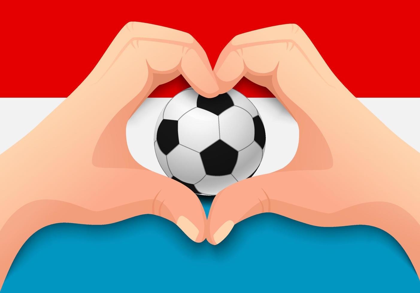 pallone da calcio lussemburghese e mano a forma di cuore vettore