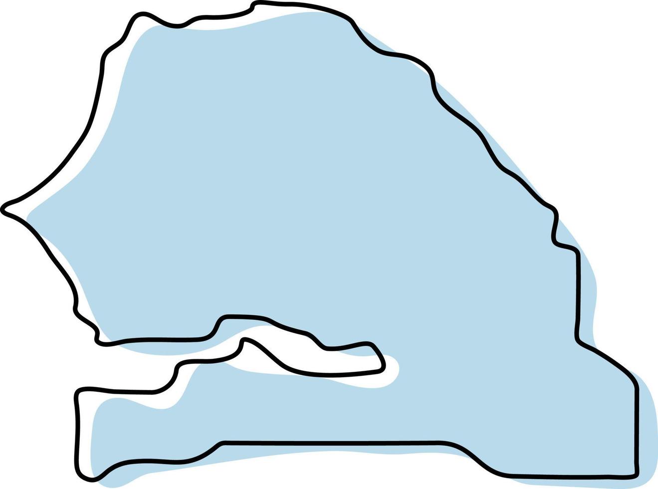 mappa stilizzata semplice dell'icona del senegal. mappa di schizzo blu dell'illustrazione vettoriale del senegal