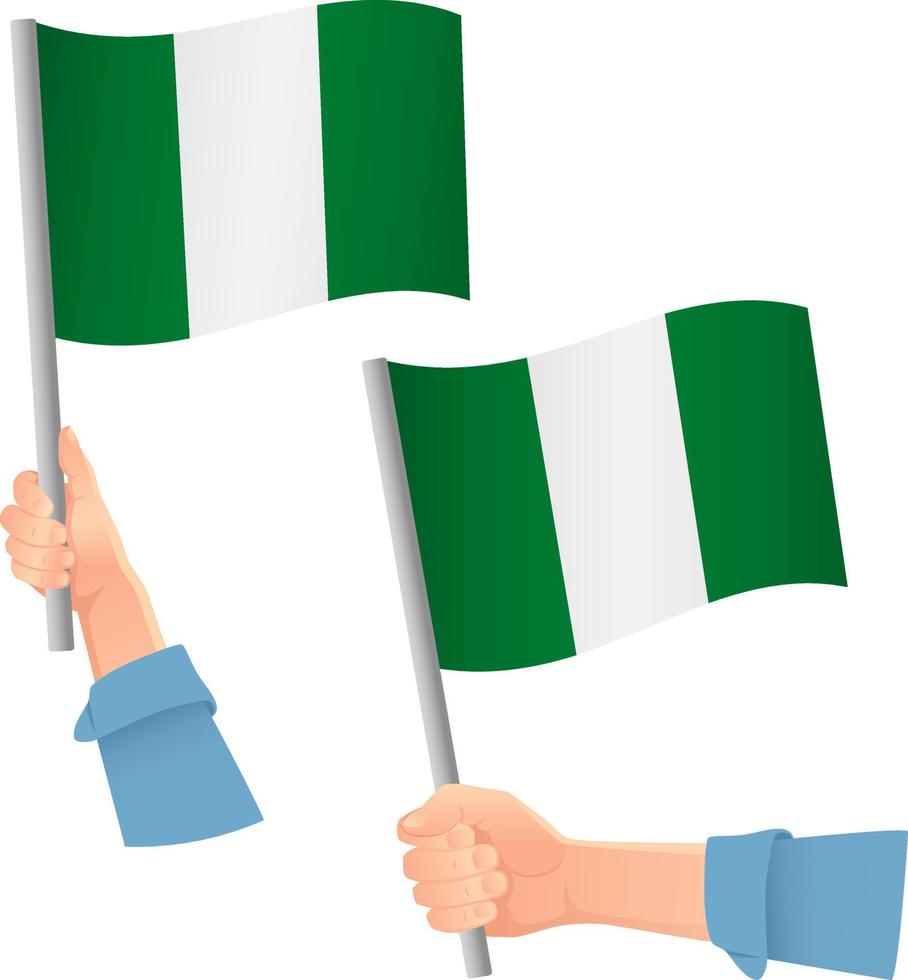icona della bandiera della nigeria in mano vettore