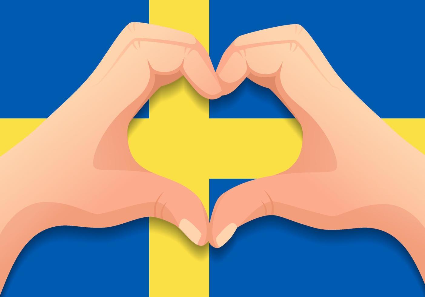 bandiera della svezia e forma del cuore della mano vettore