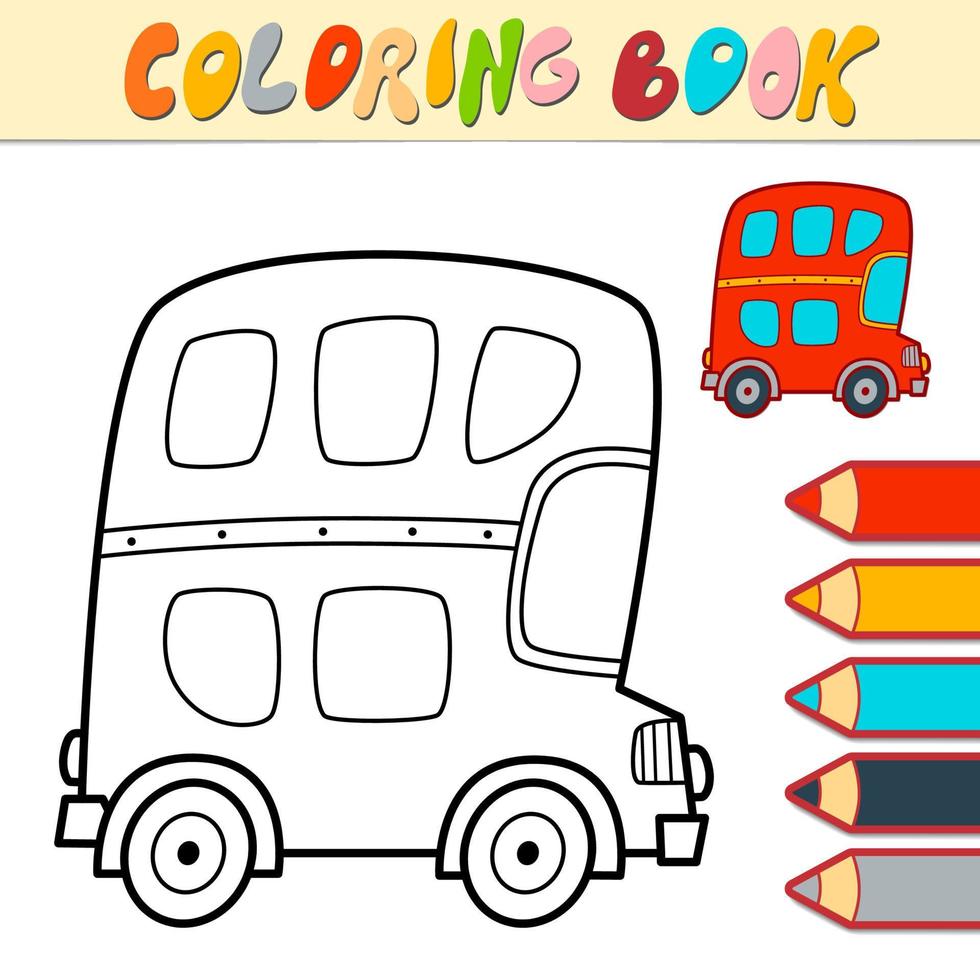 libro da colorare o pagina per bambini. vettore di autobus in bianco e nero