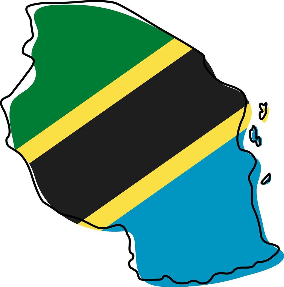 mappa stilizzata della tanzania con l'icona della bandiera nazionale. mappa a colori della bandiera dell'illustrazione vettoriale della tanzania.