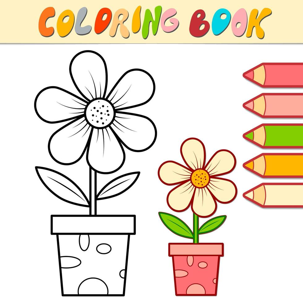 libro da colorare o pagina per bambini. vettore in bianco e nero di fiori in vaso