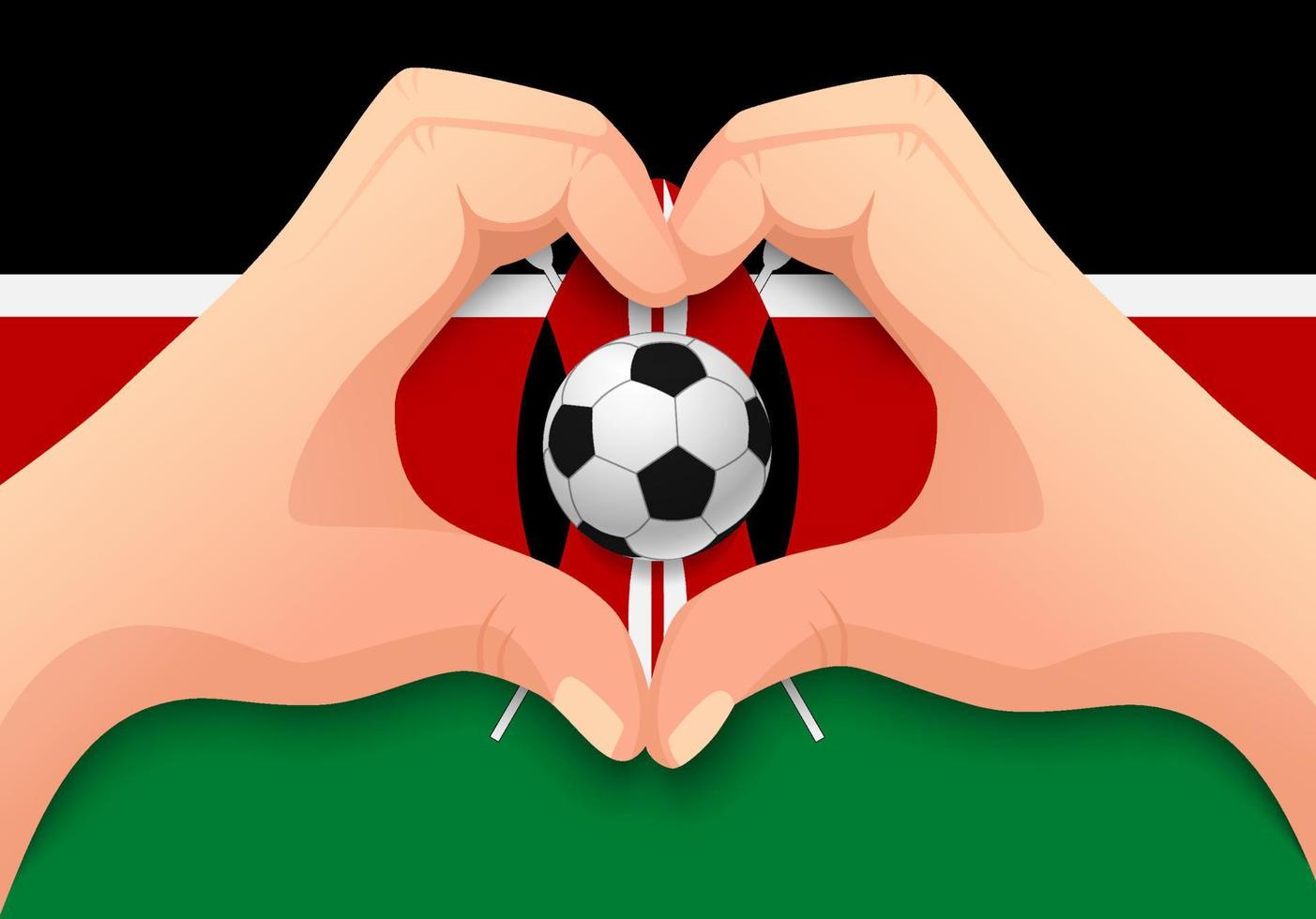 kenya pallone da calcio e mano a forma di cuore vettore