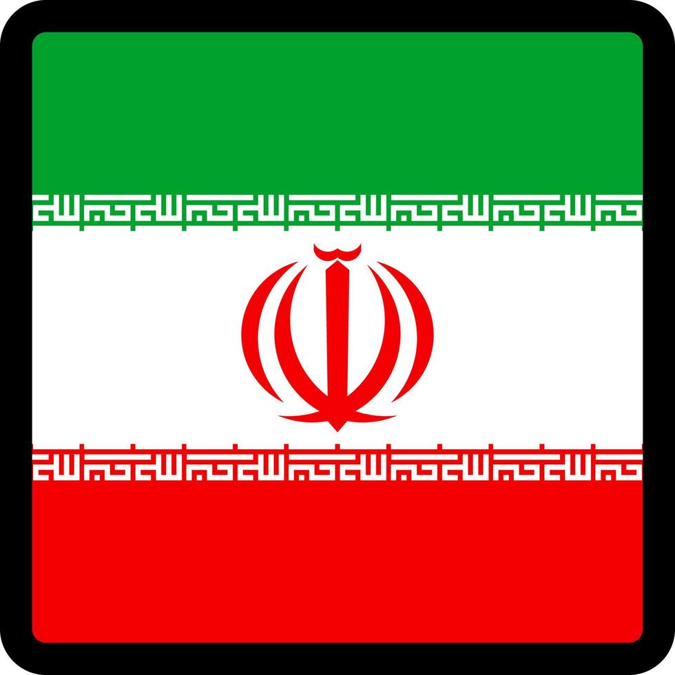 bandiera dell'iran a forma di quadrato con contorno contrastante, segno di comunicazione sui social media, patriottismo, un pulsante per cambiare la lingua sul sito, un'icona. vettore