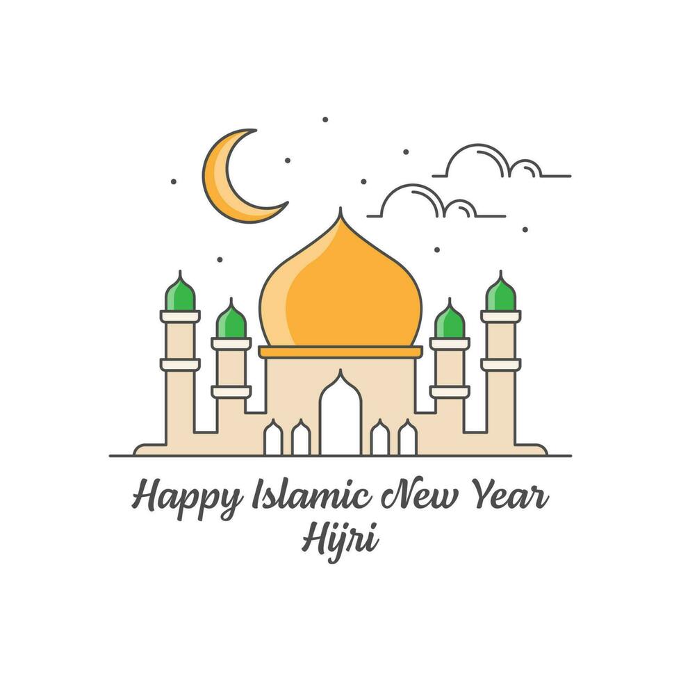 felice anno nuovo islamico hijri monoline o illustrazione vettoriale in stile line art