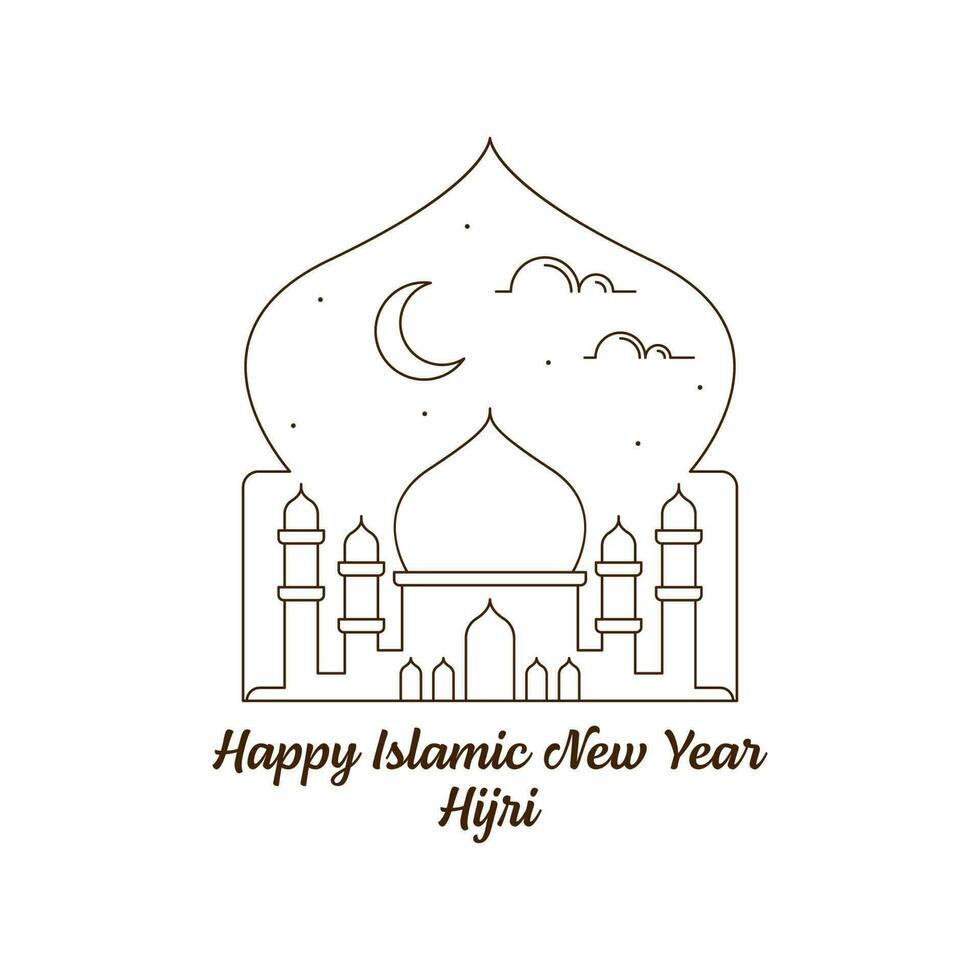 felice anno nuovo islamico hijri monoline o illustrazione vettoriale in stile line art