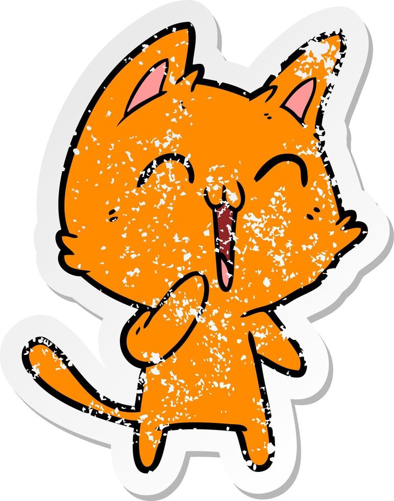 adesivo angosciato di un gatto felice dei cartoni animati che miagola vettore