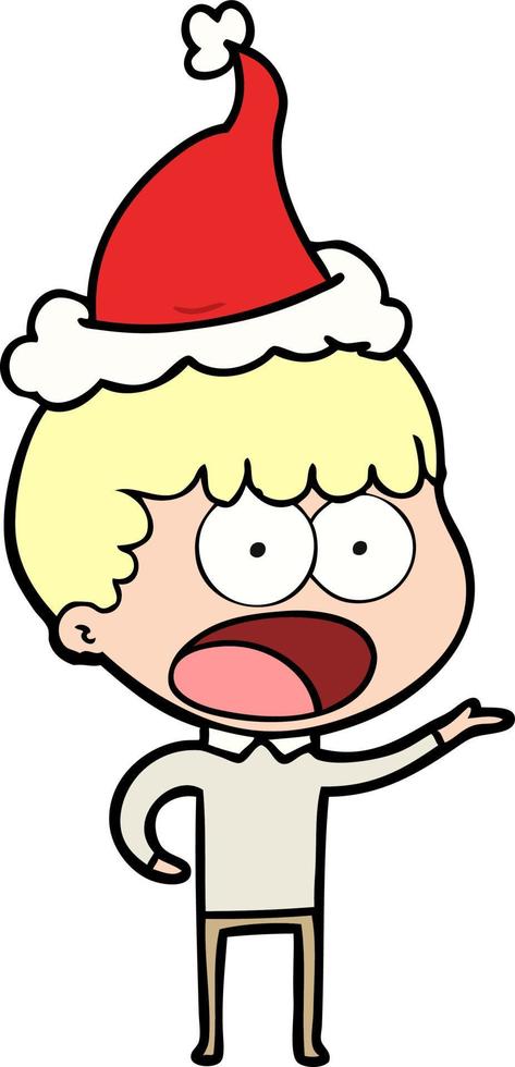 disegno a tratteggio di un uomo scioccato che indossa il cappello di Babbo Natale vettore