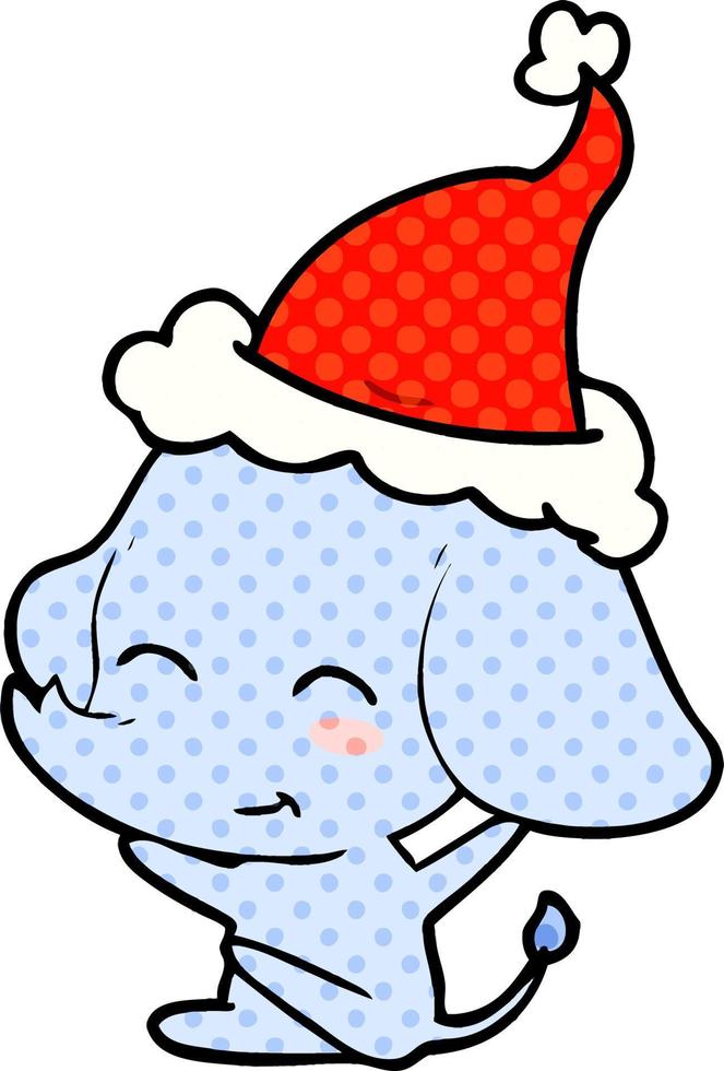 illustrazione in stile fumetto carino di un elefante che indossa il cappello di Babbo Natale vettore
