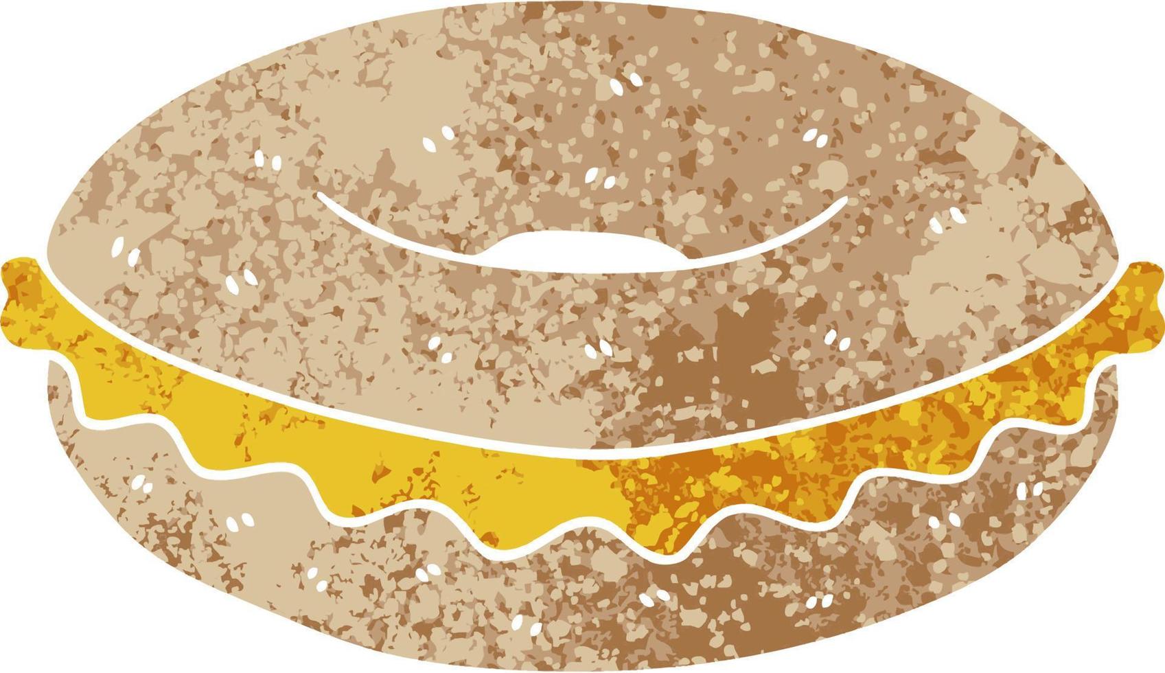 stravagante illustrazione retrò stile cartone animato formaggio bagel vettore