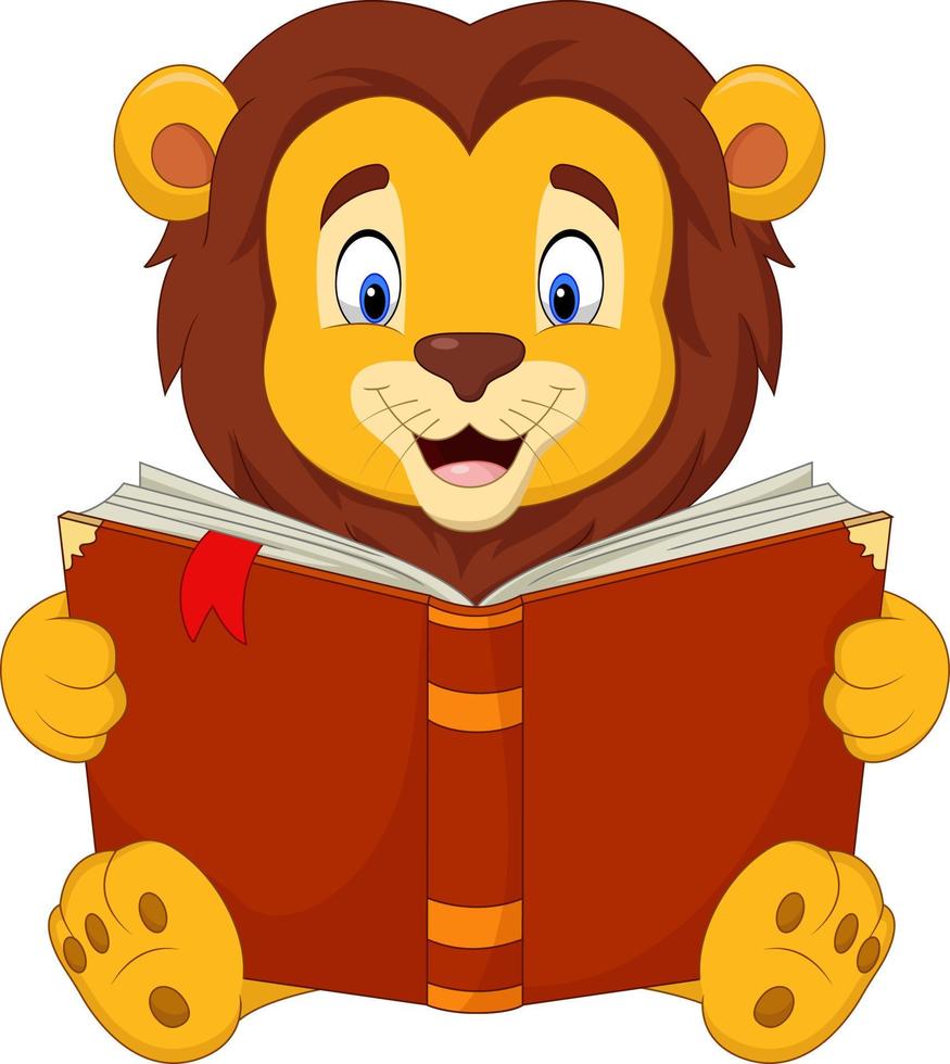 leone del fumetto che legge un libro vettore