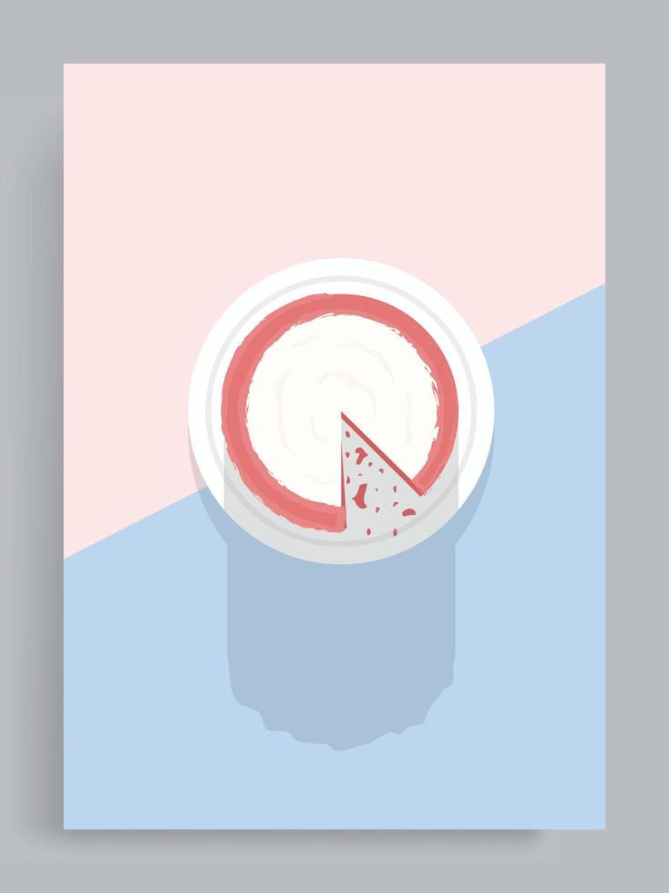 semplice sfondo pastello minimalista. torta di velluto rosso su sfondo rosa e blu brillante. torta, cibo, prodotti da forno, dolci. adatto per copertine di libri, banner, poster, decorazioni, volantini, web. vettore