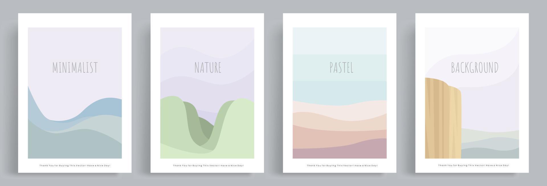 4 set di vettore pastello contemporaneo minimalista. natura sfondo di montagna in stile asiatico. design per sfondi per social media, modello di post di blog, carta, poster, copertina, decorazione