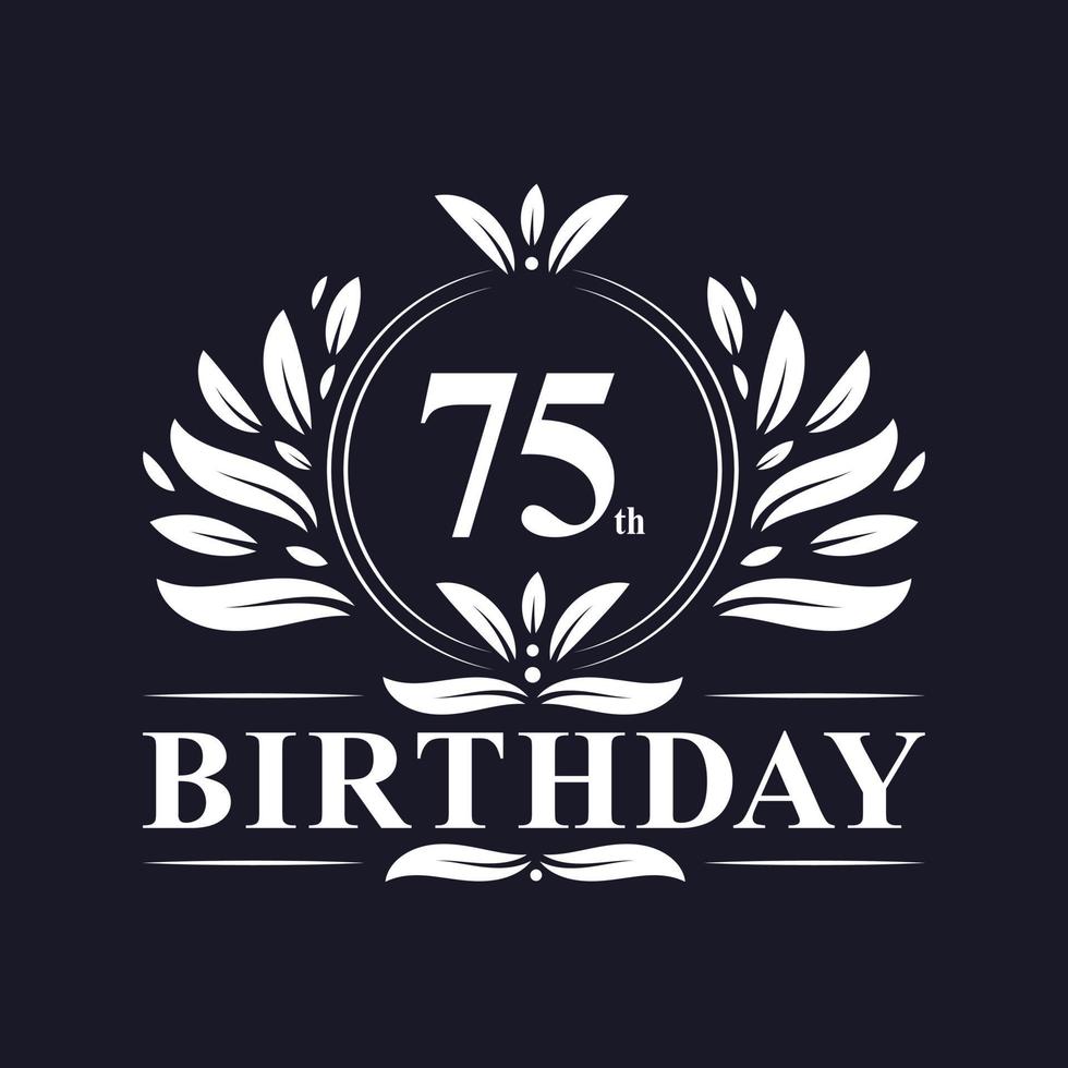 Logo del 75° compleanno, festa di compleanno di 75 anni. vettore
