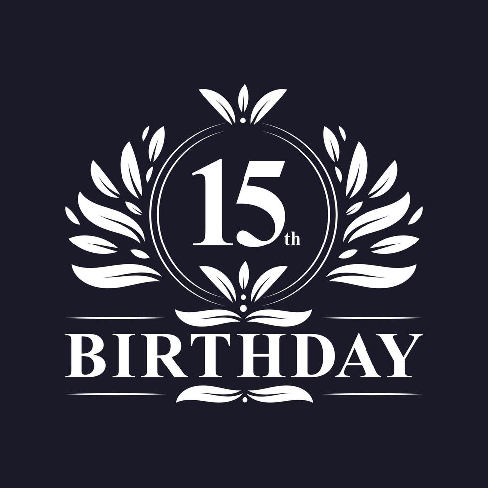 Logo di compleanno di 15 anni, celebrazione del 15° compleanno. vettore