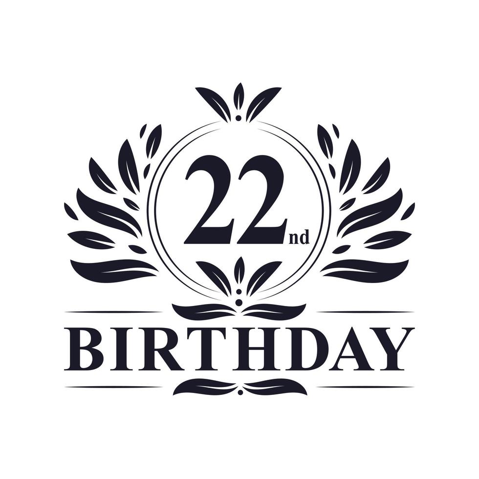 logo di lusso per il 22° compleanno, celebrazione di 22 anni. vettore