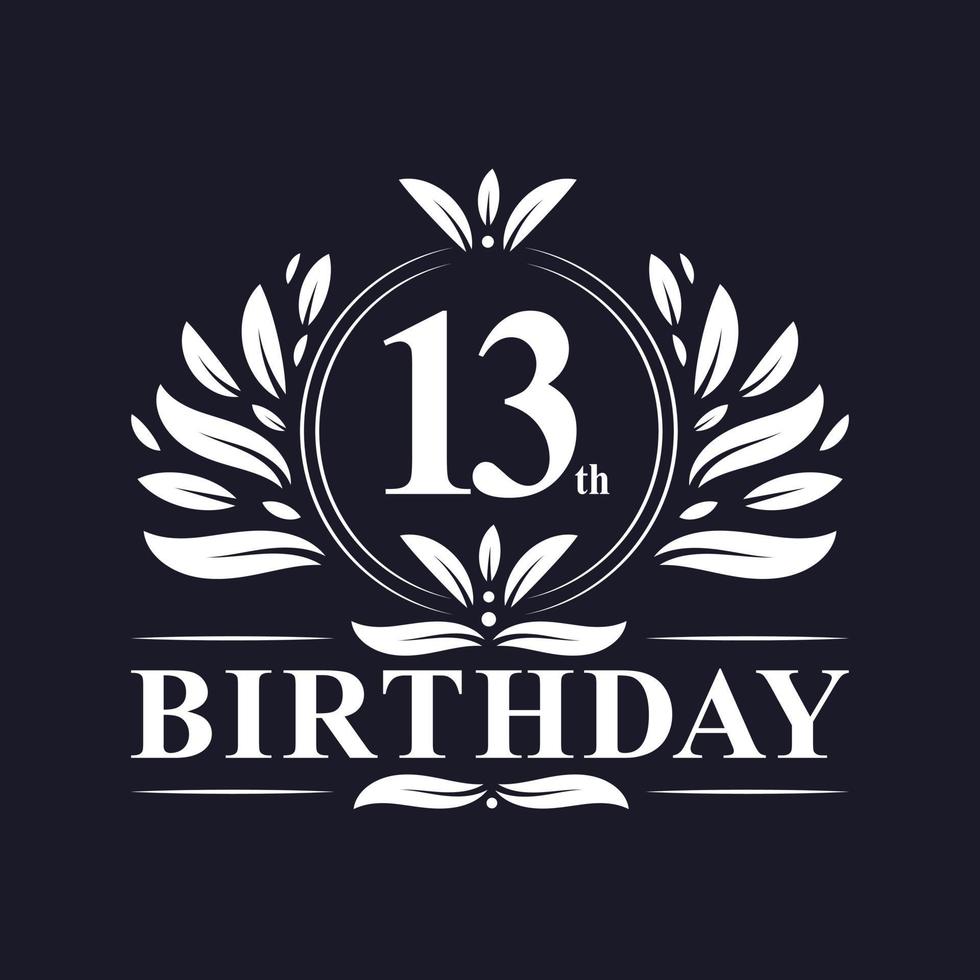 Logo di compleanno di 13 anni, celebrazione del 13° compleanno. vettore