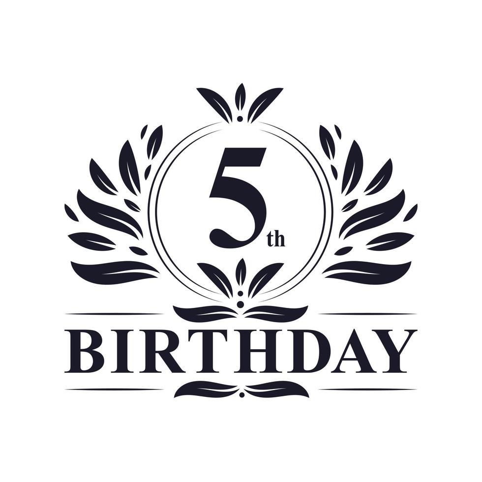 Logo del 5° compleanno, festa di compleanno di 5 anni. vettore