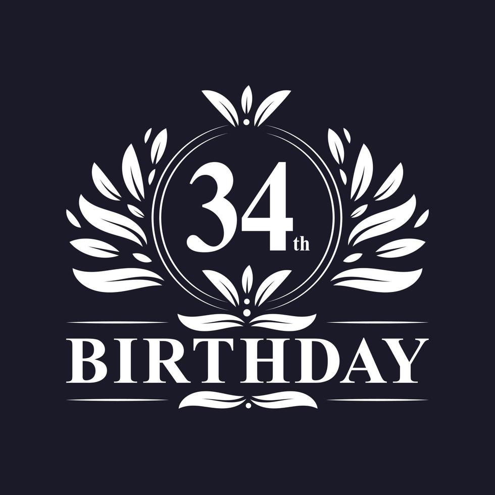 Logo di compleanno di 34 anni, celebrazione del 34° compleanno. vettore
