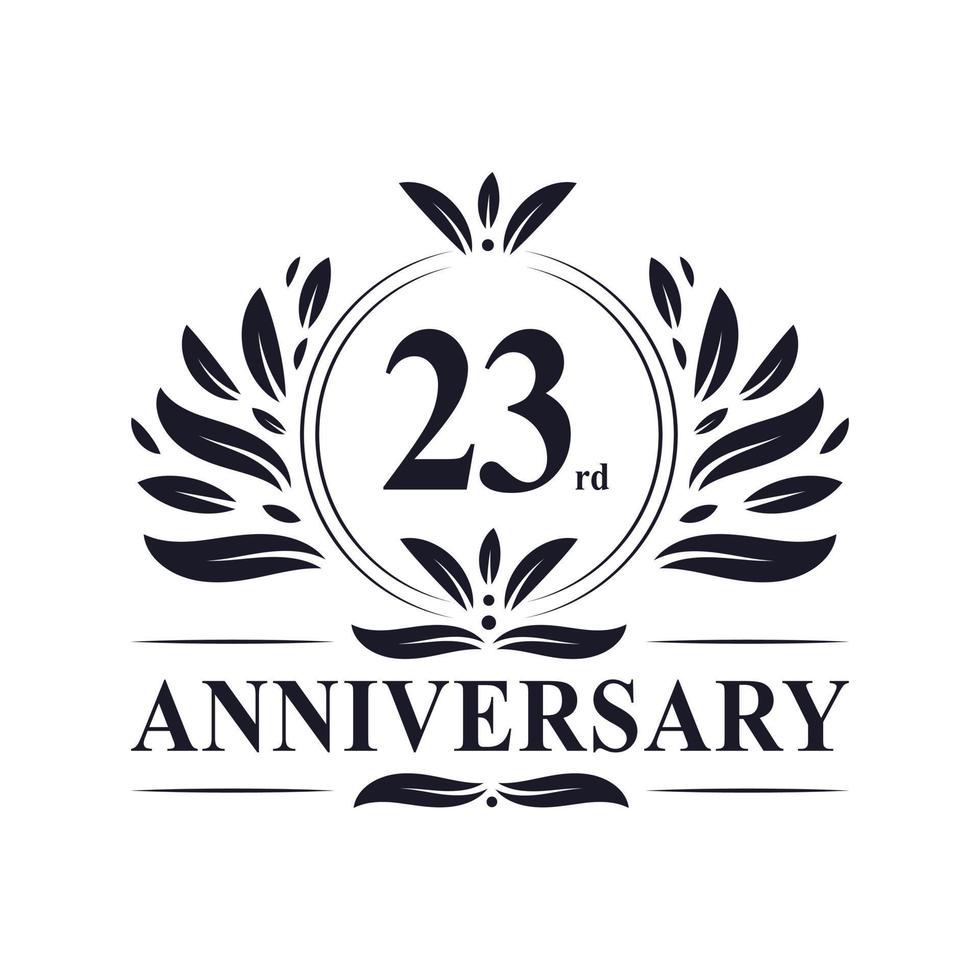 Celebrazione del 23° anniversario, lussuoso logo del 23° anniversario. vettore