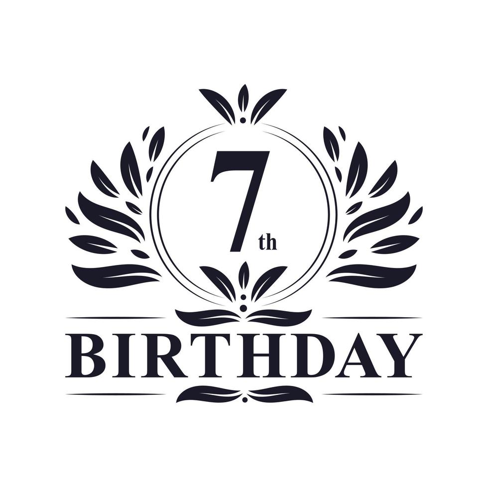 Logo del 7° compleanno, festa di compleanno di 7 anni. vettore