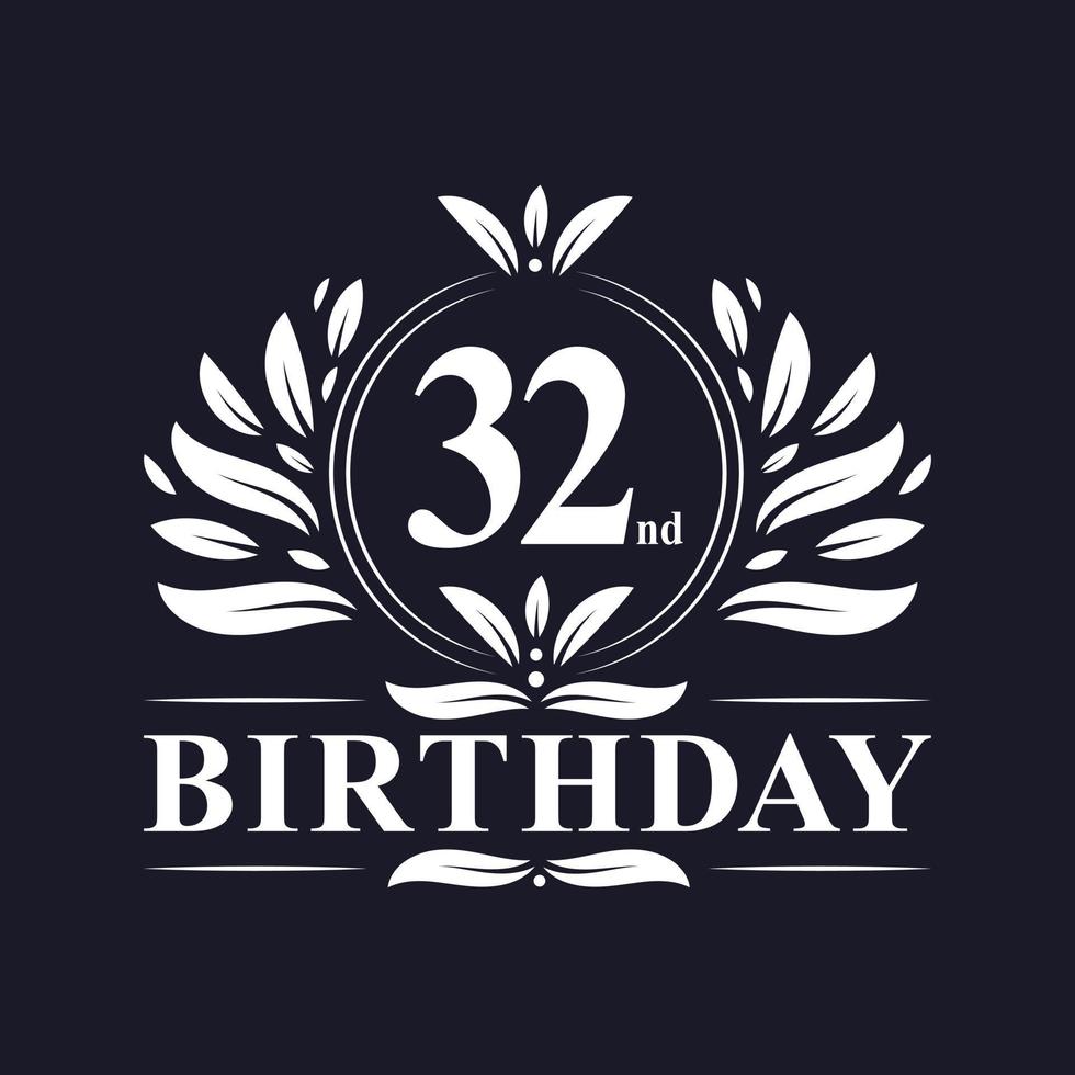 Logo del 32° compleanno, festa di compleanno di 32 anni. vettore