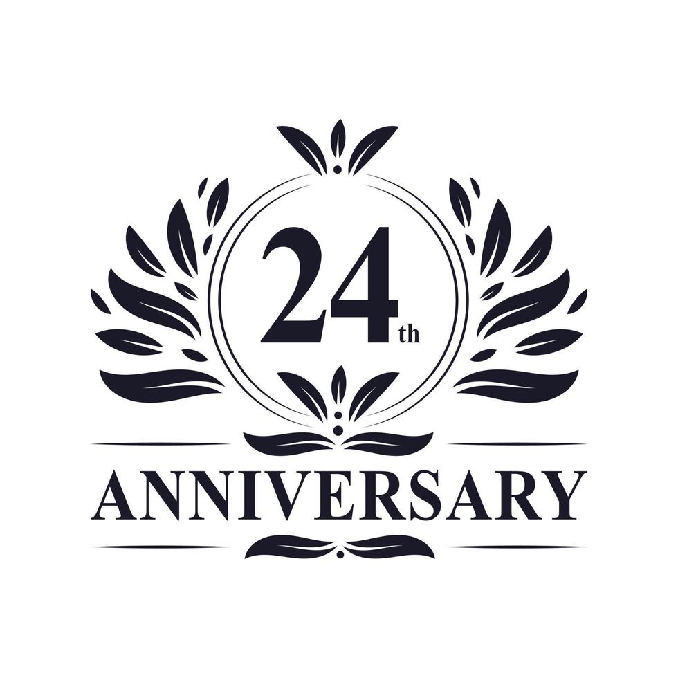 Celebrazione del 24° anniversario, lussuoso logo dell'anniversario di 24 anni. vettore