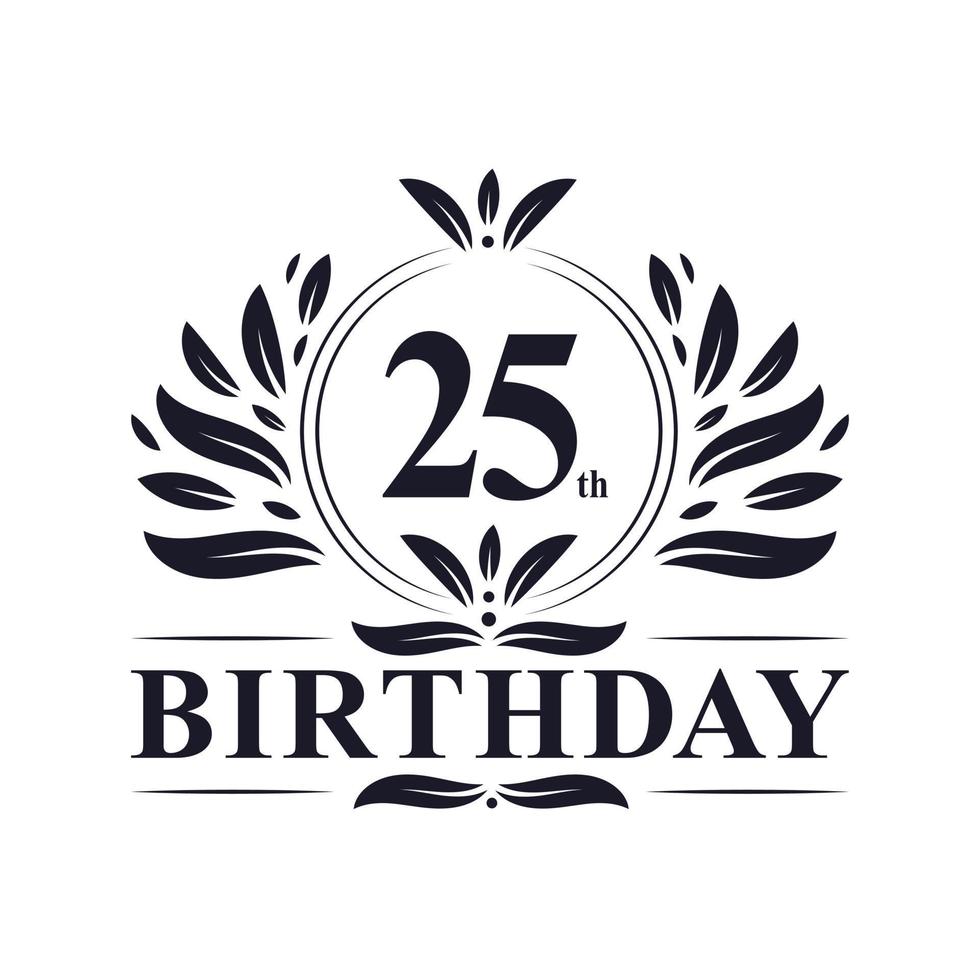 Logo del 25° compleanno, festa di compleanno di 25 anni. vettore