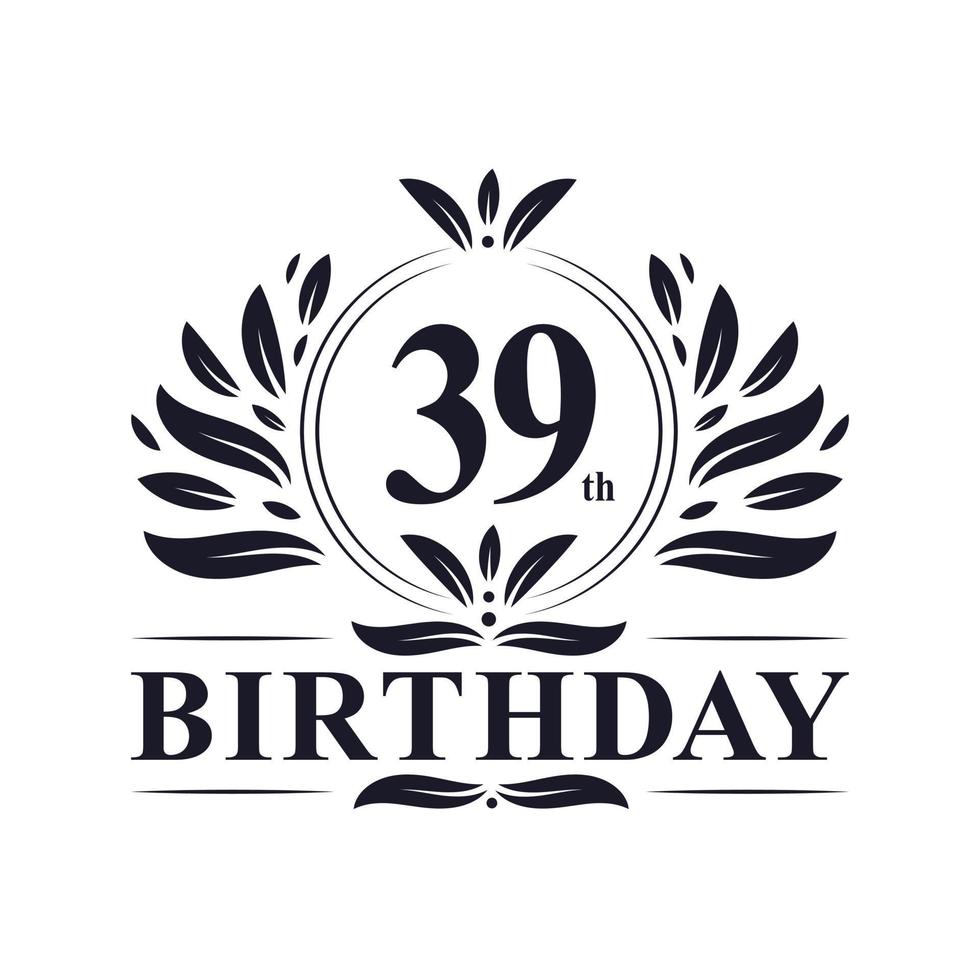 Logo di compleanno di 39 anni, celebrazione del 39° compleanno. vettore