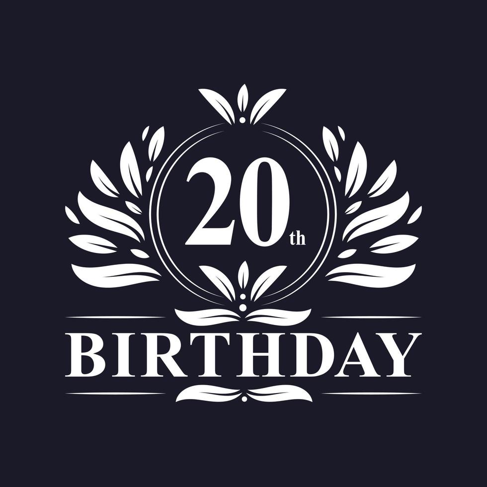 Logo del 20° compleanno, festa di compleanno di 20 anni. vettore