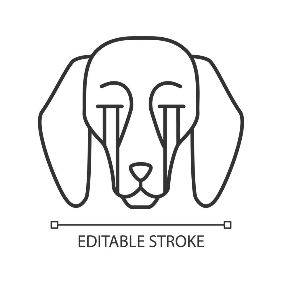 beagle simpatico personaggio lineare kawaii. icona della linea sottile. cane con muso sofferente. triste cagnolino domestico. animale che piange ad alta voce con le lacrime. illustrazione di contorno isolata vettoriale. tratto modificabile vettore