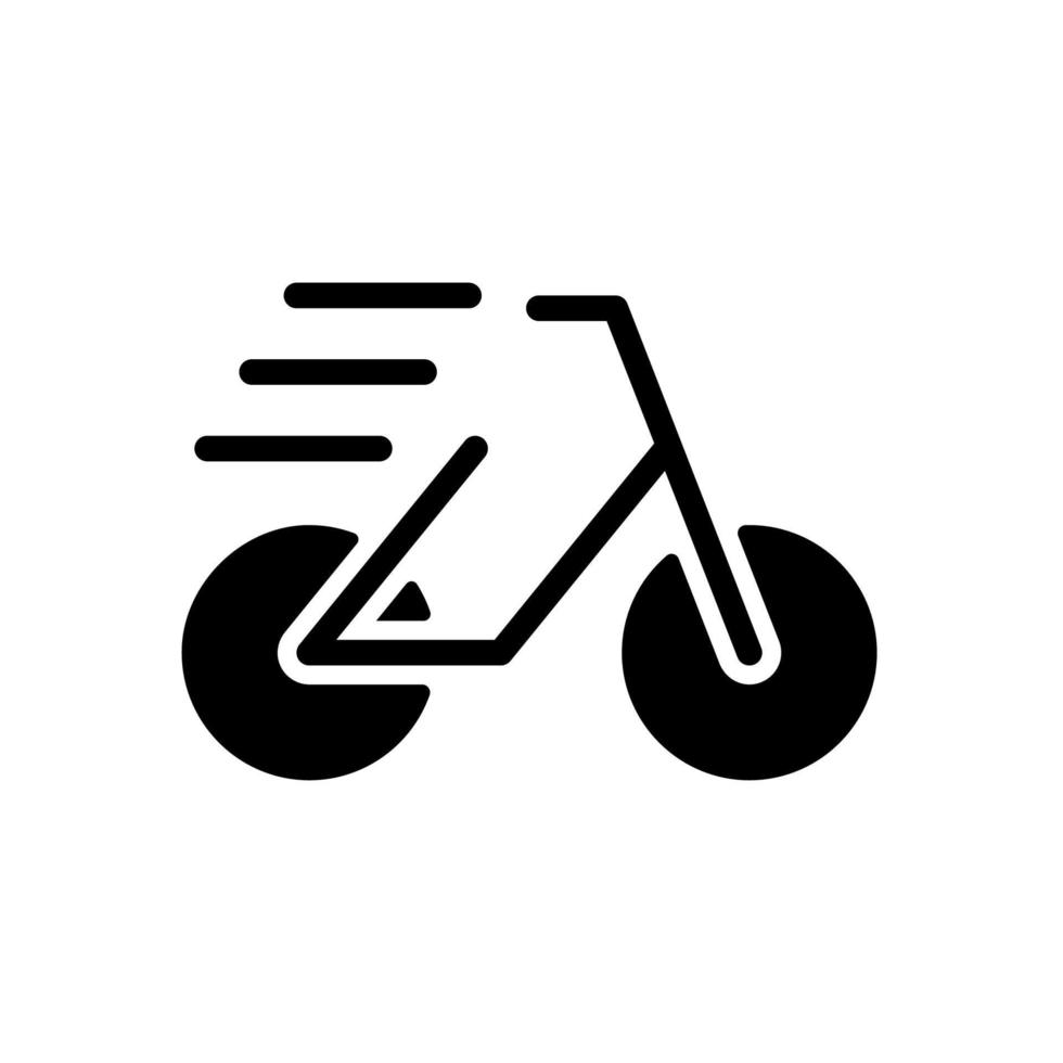 icona del glifo nero della bicicletta. ciclo a pedali. trasporto e svago. attività sportiva. movimento dinamico. simbolo della siluetta su spazio bianco. pittogramma solido. illustrazione vettoriale isolato