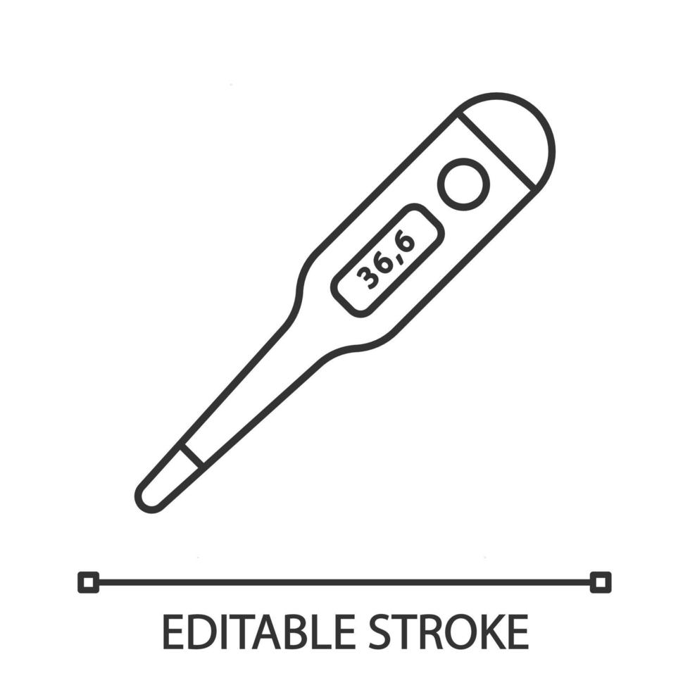 icona lineare del termometro digitale ascellare. misurazione della temperatura corporea. termometro elettronico. dispositivo medico. illustrazione al tratto sottile. simbolo di contorno. disegno di contorno isolato vettoriale. tratto modificabile vettore