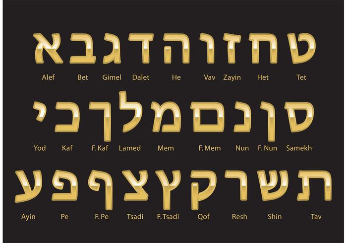 Vettore di alfabeto ebraico oro