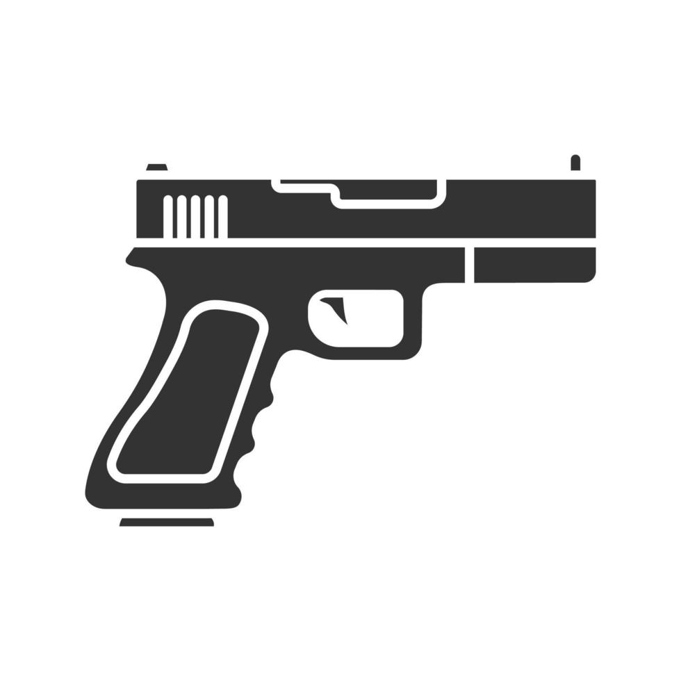 pistola, icona del glifo della pistola. arma da fuoco. simbolo della sagoma. spazio negativo. illustrazione vettoriale isolato