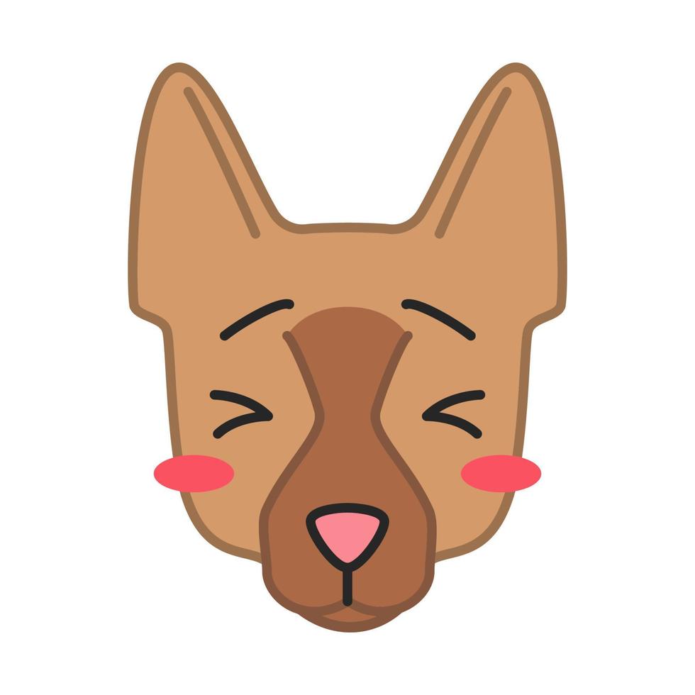 pastore tedesco simpatico personaggio vettoriale kawaii. cane con muso sofferente. cagnolino perseverante. animale arrossato con occhi socchiusi. emoji divertenti, adesivi, emoticon. illustrazione a colori del fumetto isolato