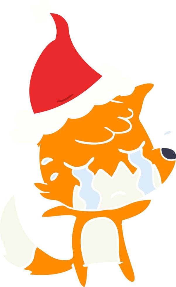 illustrazione a colori piatta della volpe piangente di un cappello da Babbo Natale che indossa vettore