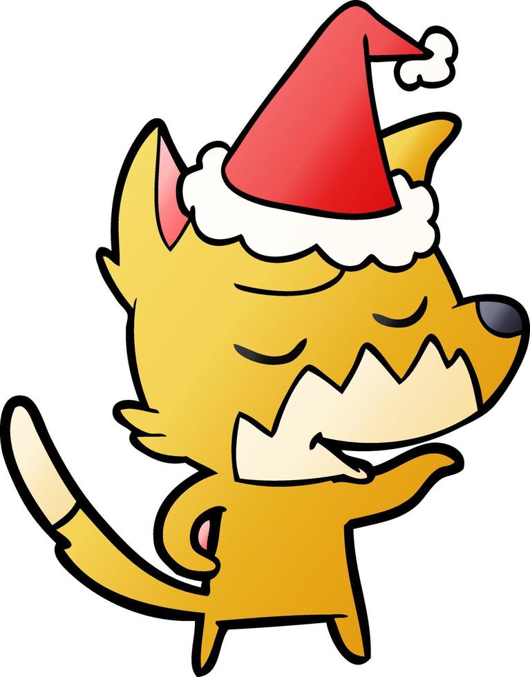 simpatico cartone animato sfumato di una volpe che indossa il cappello di Babbo Natale vettore