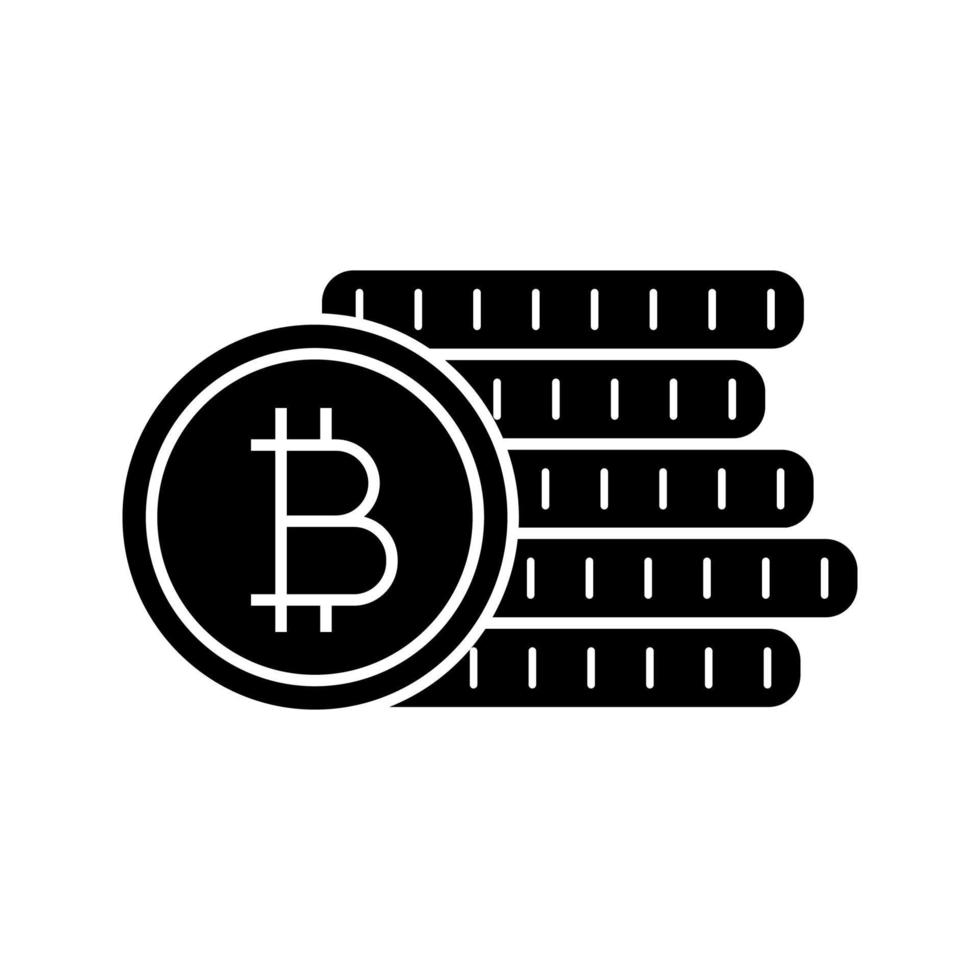 icona del glifo della pila di monete bitcoin. deposito di criptovaluta. denaro digitale. simbolo della sagoma. spazio negativo. illustrazione vettoriale isolato