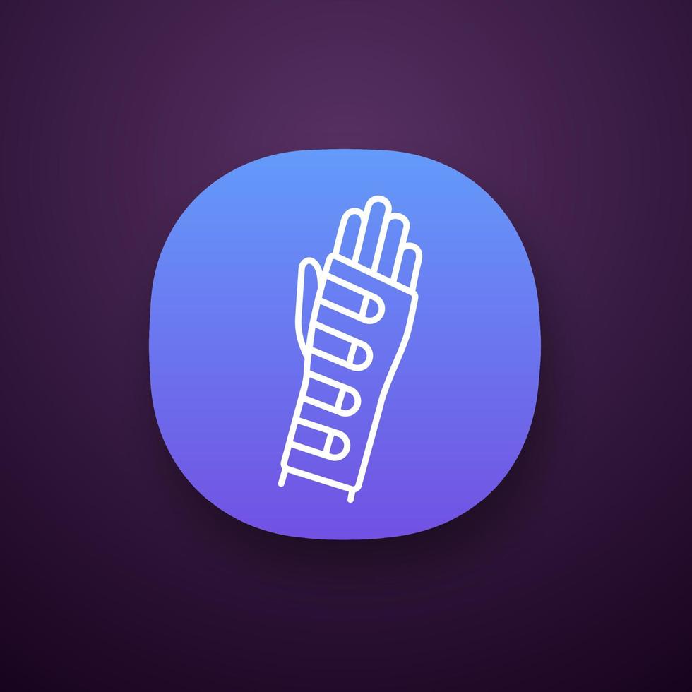 icona dell'app tutore da polso. ortesi della mano. bendaggio articolare radiocarpale. interfaccia utente ui ux. supporto per il polso. stecca di mano. applicazione web o mobile. illustrazione vettoriale isolato