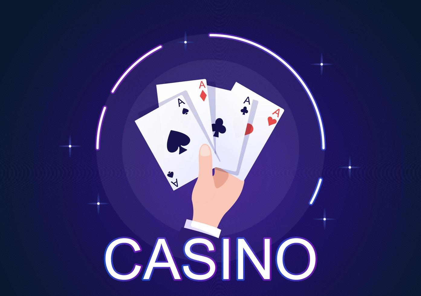 illustrazione del fumetto del casinò con pulsanti, slot machine, roulette, fiches da poker e carte da gioco per un design in stile gioco d'azzardo vettore