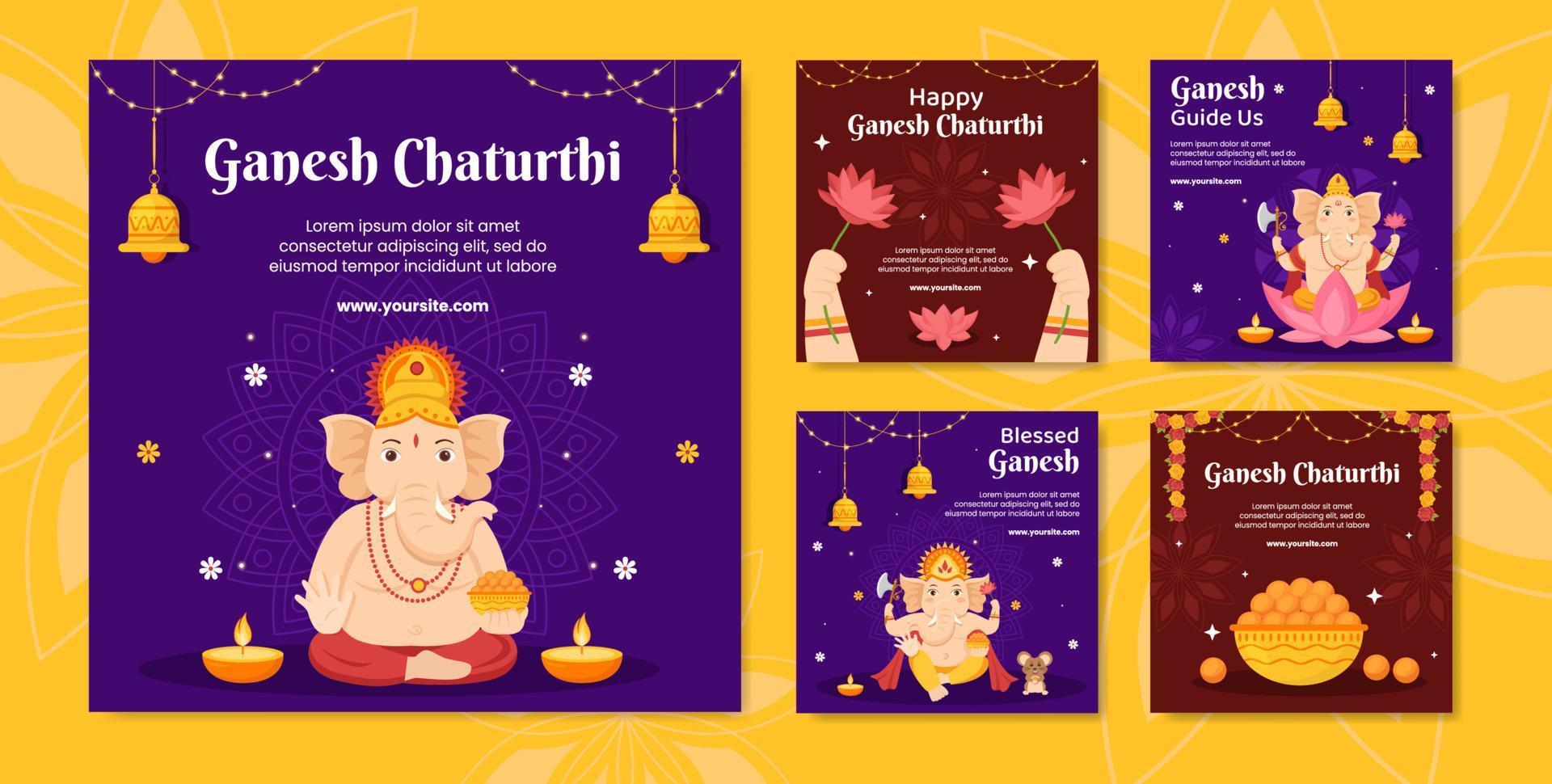 felice ganesh chaturthi social media post modello piatto cartone animato sfondo illustrazione vettoriale