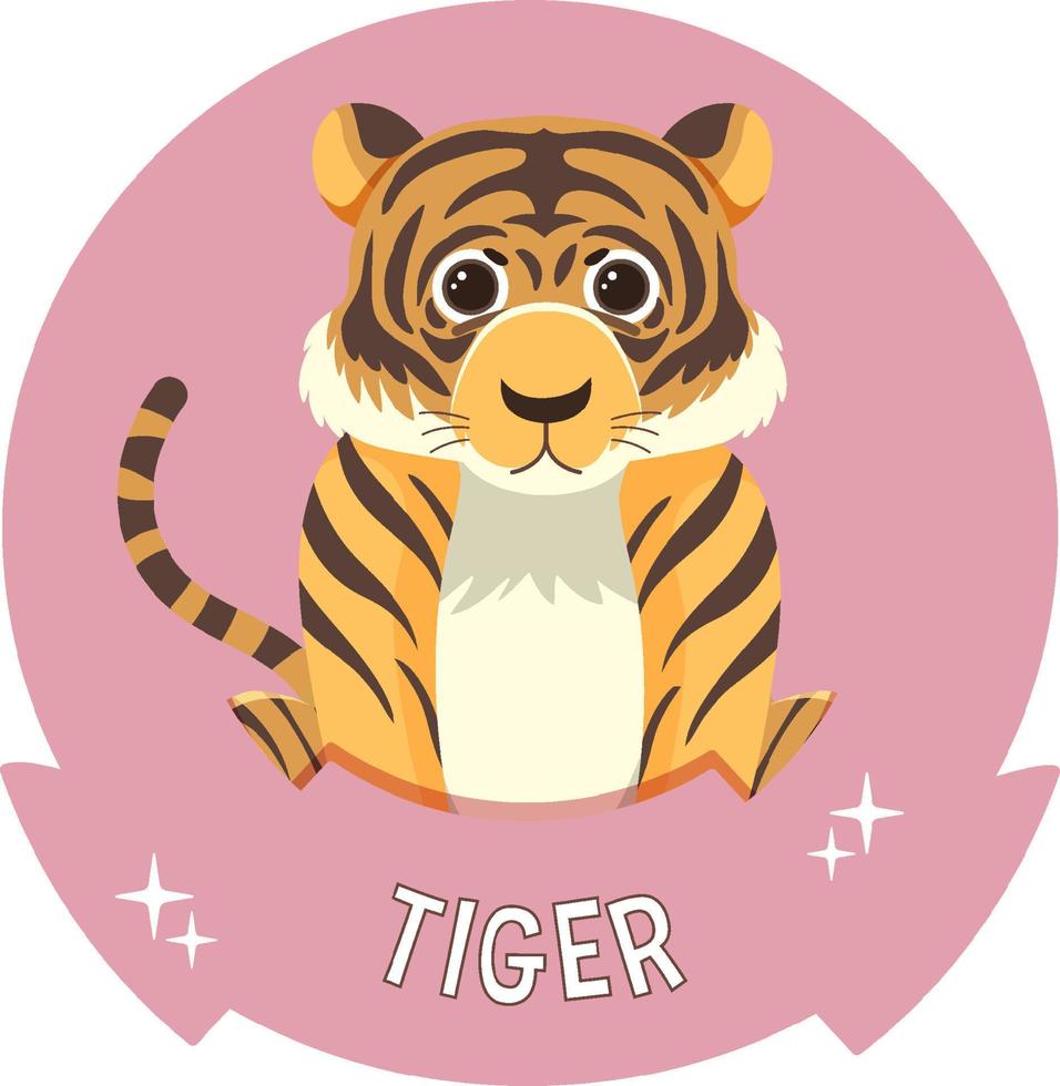distintivo del simpatico cartone animato tigre vettore