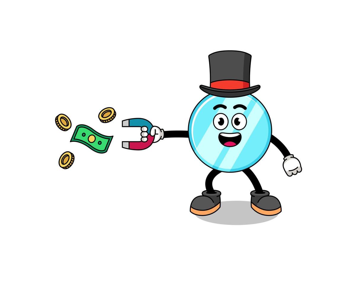 illustrazione del personaggio di specchio che cattura denaro con un magnete vettore