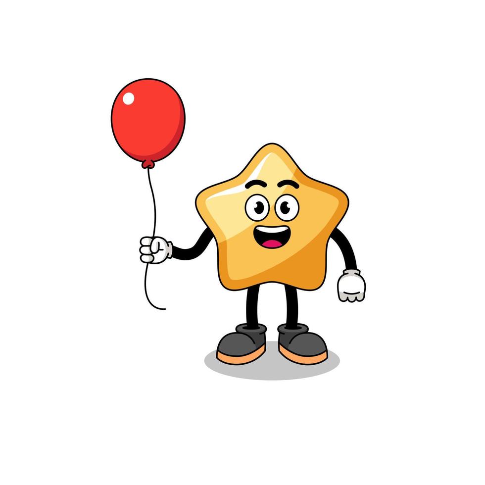 cartone animato di stella in possesso di un palloncino vettore