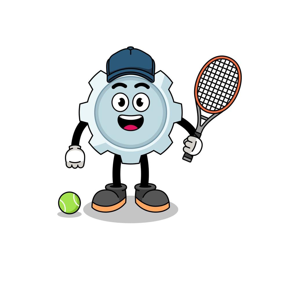 illustrazione dell'ingranaggio come un giocatore di tennis vettore