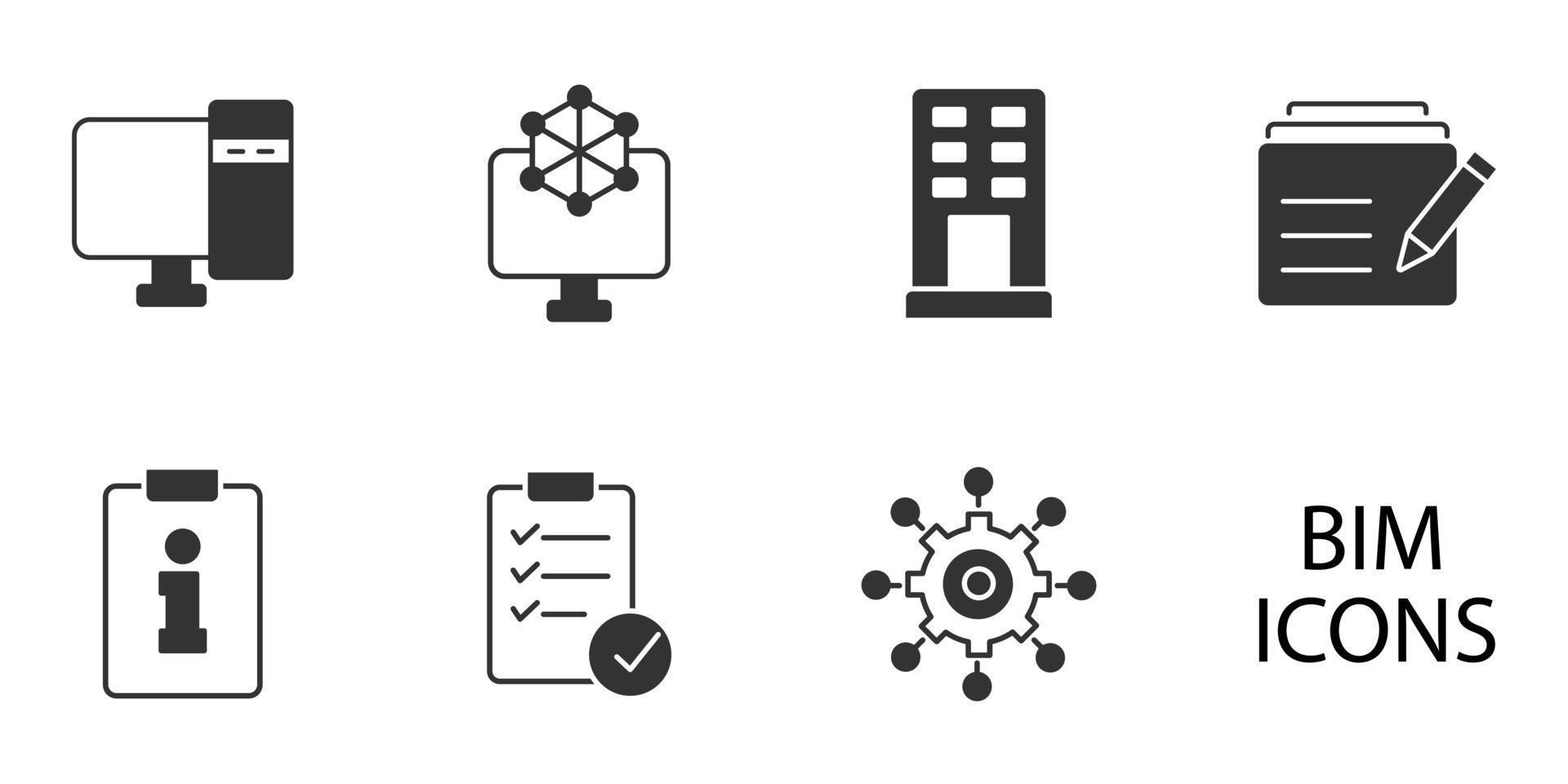 set di icone di modellazione delle informazioni sulla costruzione. elementi vettoriali per il simbolo del pacchetto di modellazione delle informazioni sulla costruzione per il web infografico