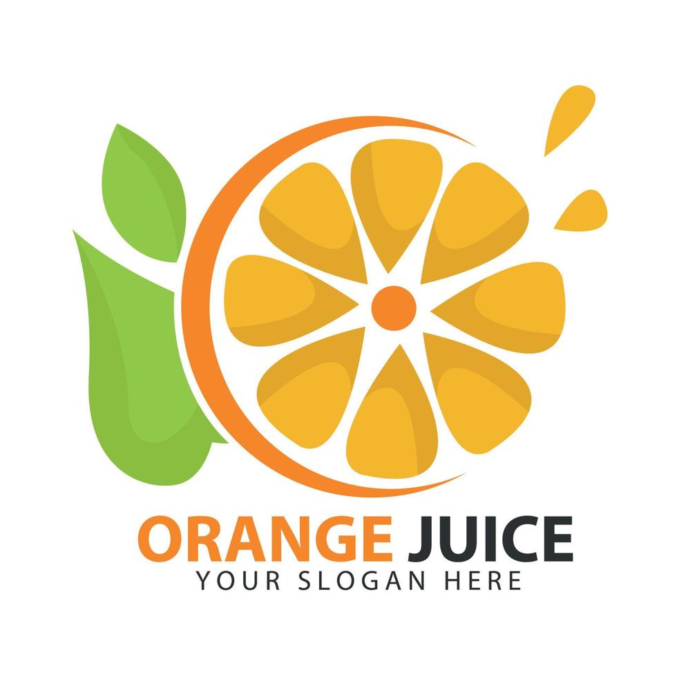 illustrazione vettoriale di un moderno logo arancione fresco. design del logo della fetta d'arancia fresca. icona dell'azienda di bevande. concetto di bevanda a base di succo, frutta, commercio di verdura.