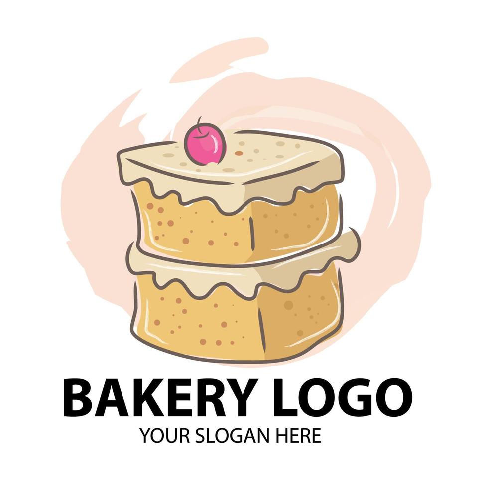 modello di logo da forno. disegno vettoriale di cibo con forma di torta a strati. illustrazione di cottura